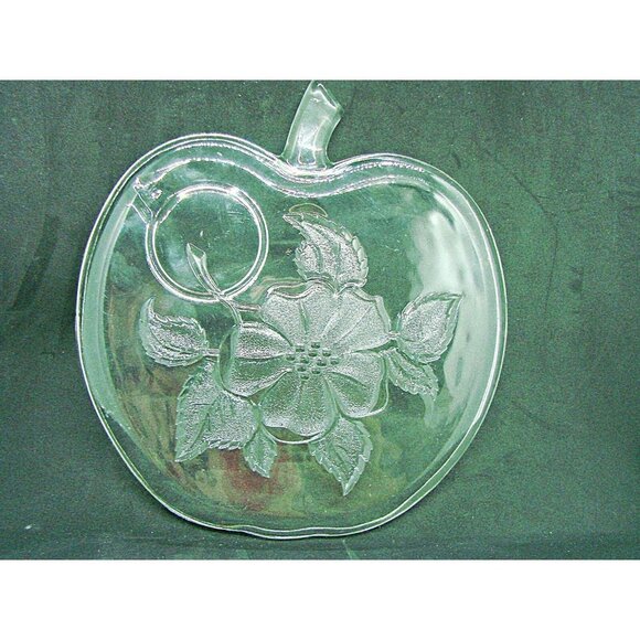 Hazel Atlas Orchard Crystal Clear Glass Apple Dish Flowers Snack Luncheon Plate - Picture 6 of 9